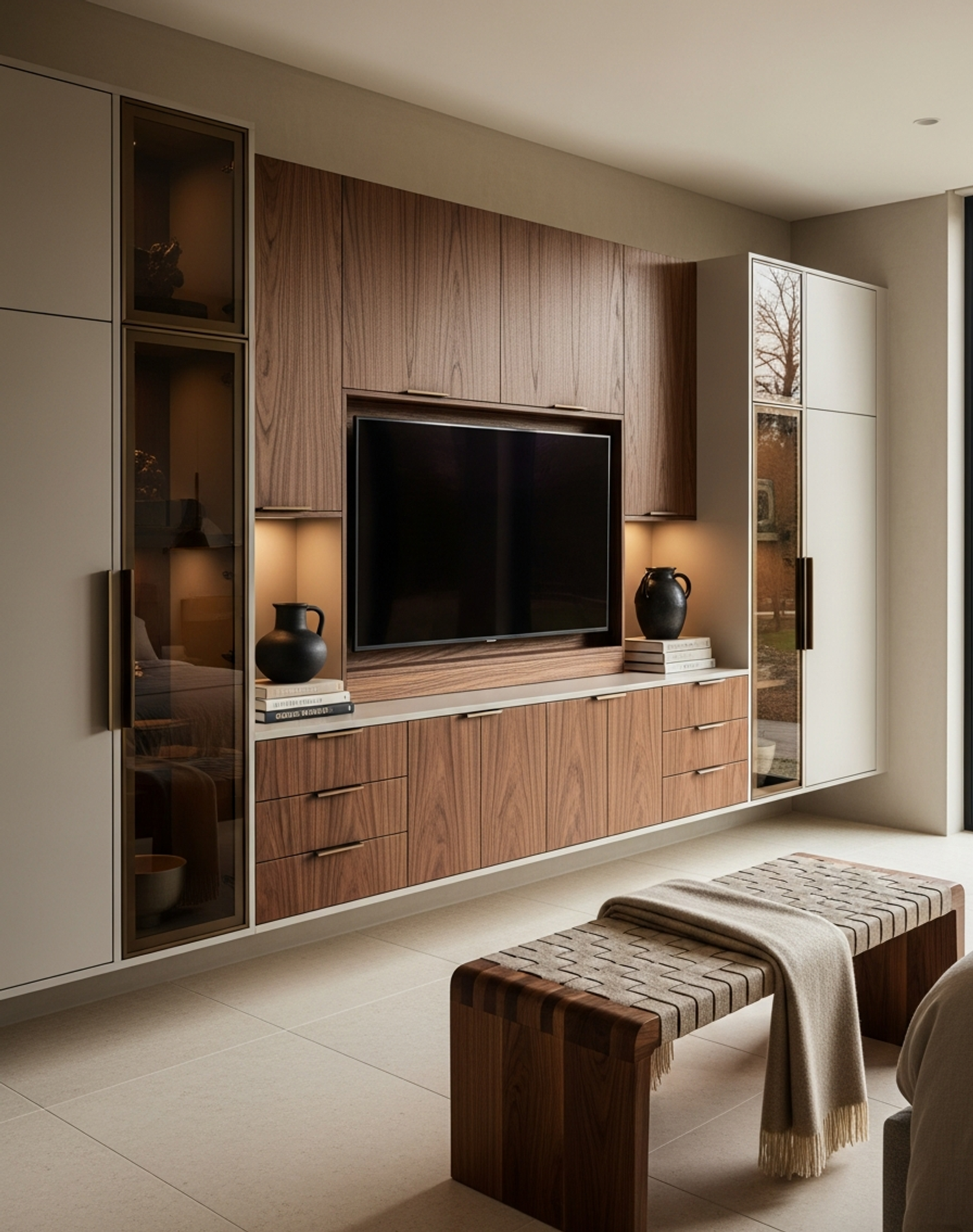Fadior Essence Media Console — interior room context showing cabinet integration
