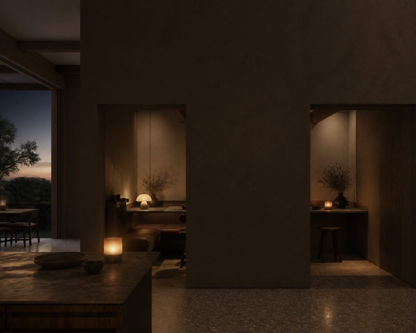 Fadior Paired smoked oak kitchen zones provide a calm comparison scene for concealed motion decisions without visible product