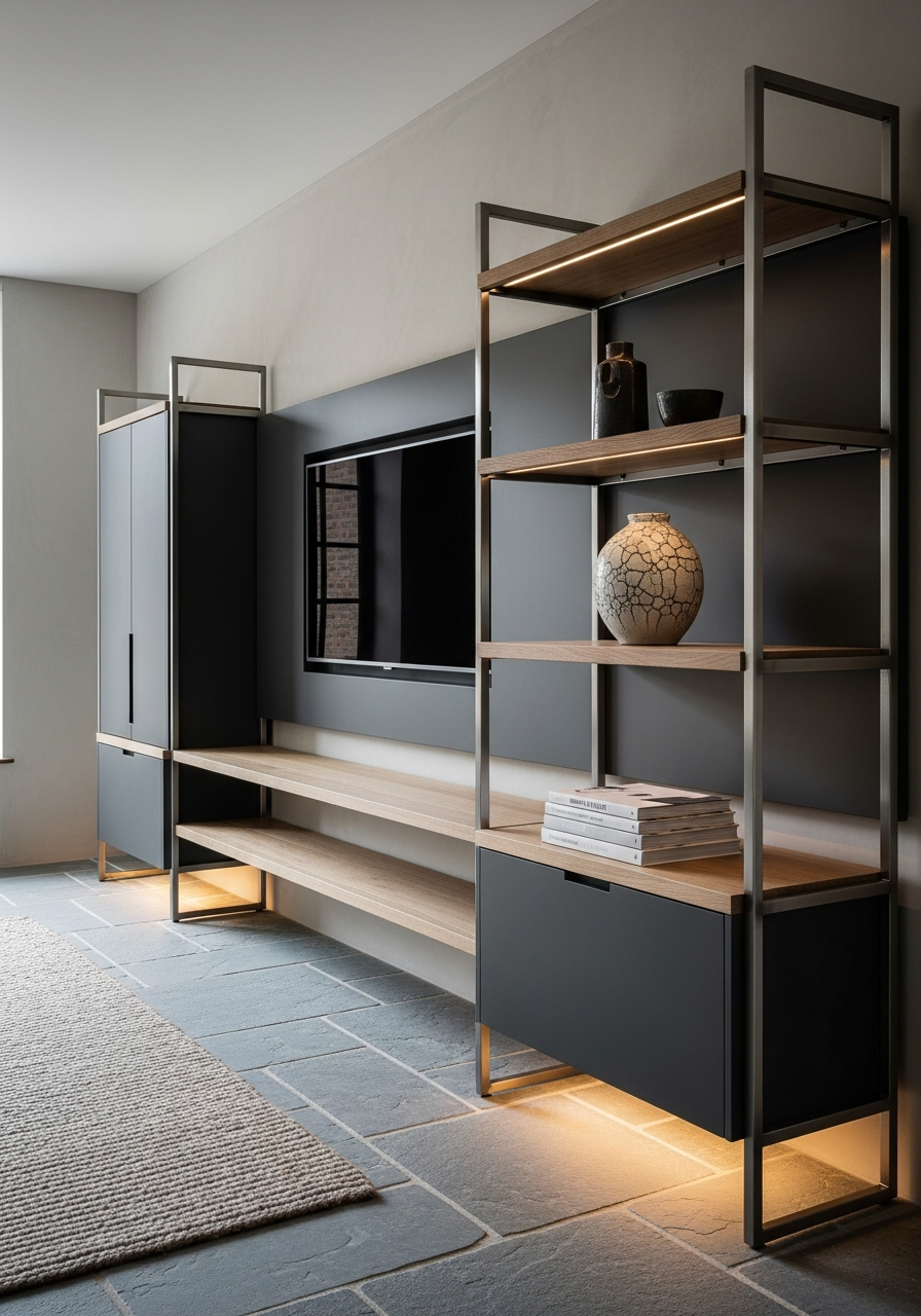 Fadior Essence Media Console — interior room context showing cabinet integration