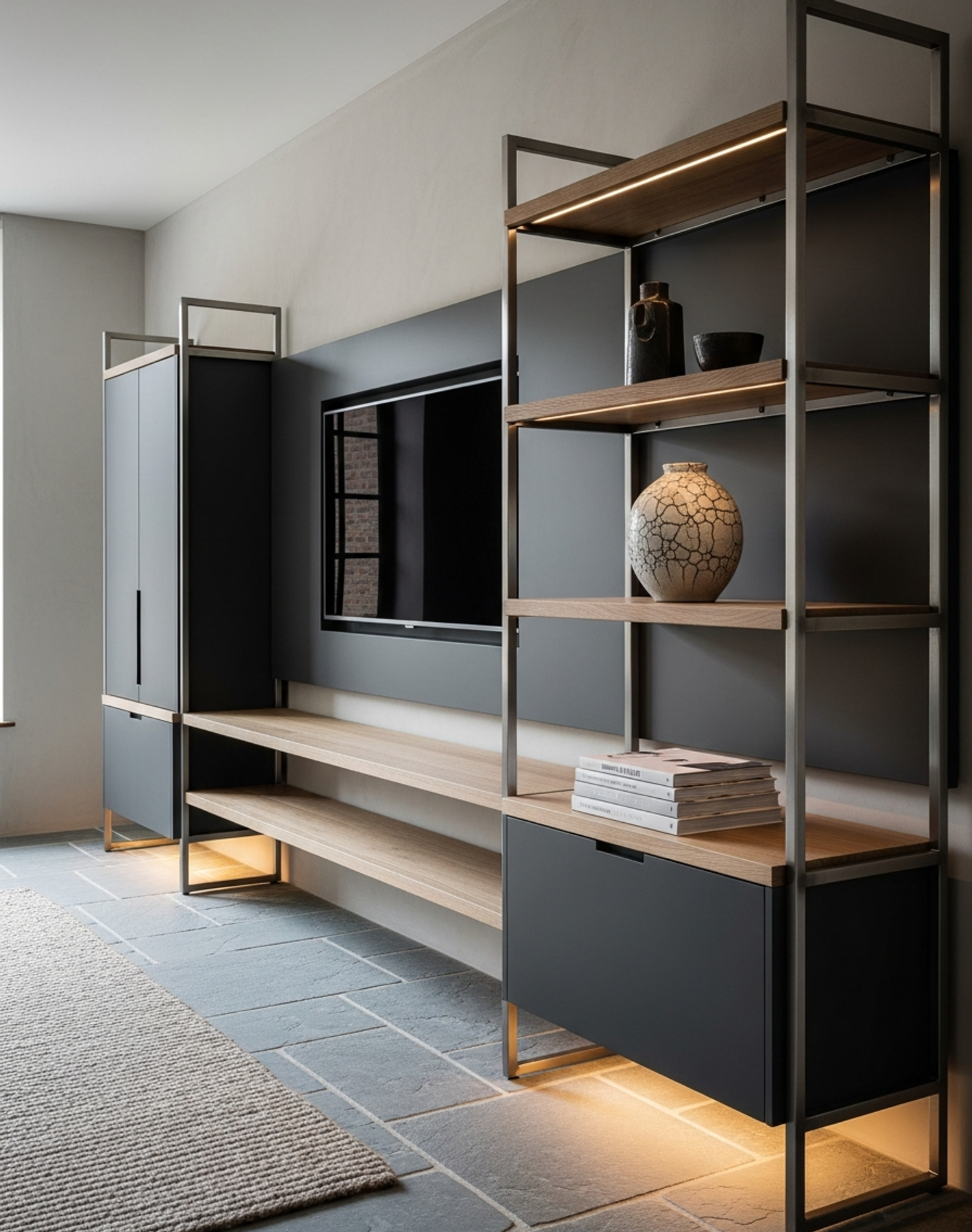 Fadior Essence Media Console — interior room context showing cabinet integration