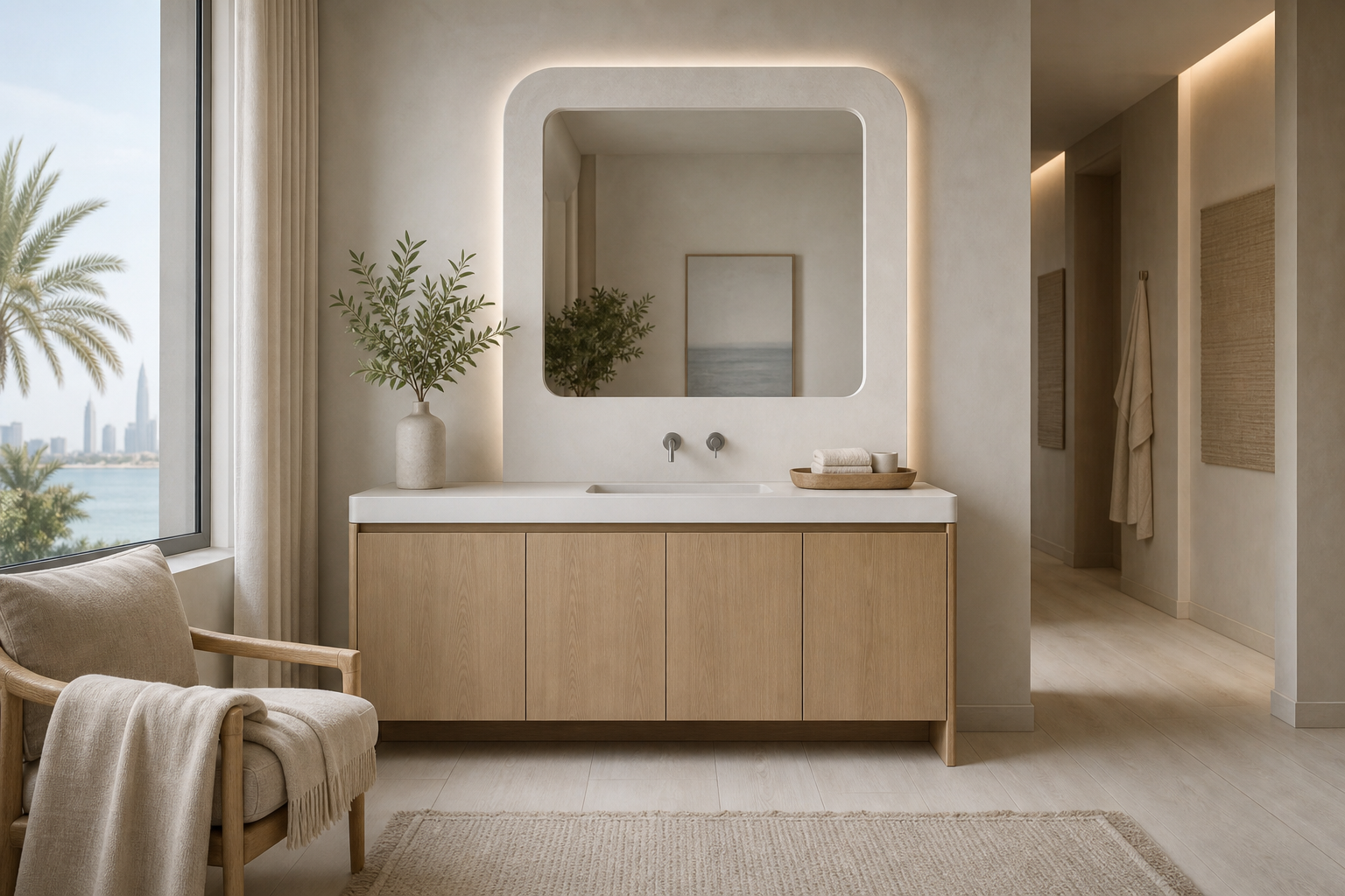 Fadior Verve Bath and Vanity Suite with Casa Italia Basin Salon — lifestyle setting with natural light and residential