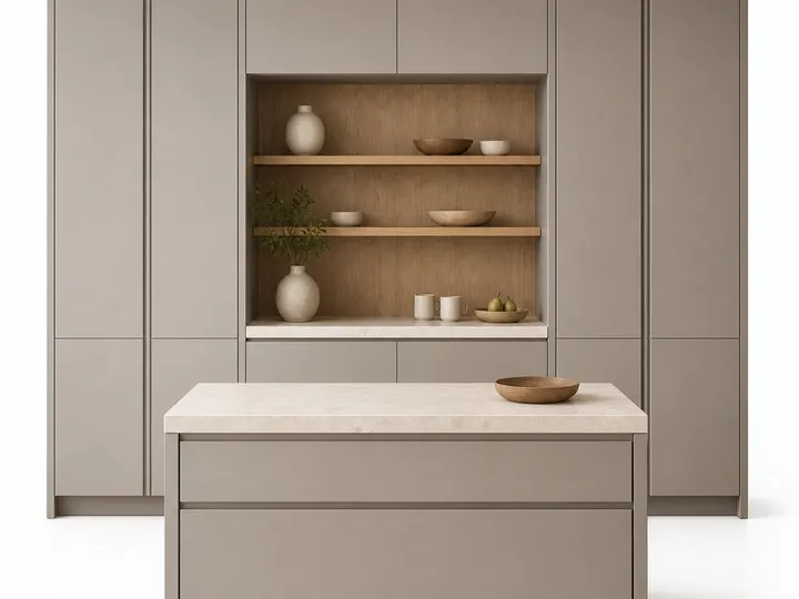 Fadior Meridian Kitchen Suite with Pocket Breakfast Landing — 304 stainless steel kitchen system, front view