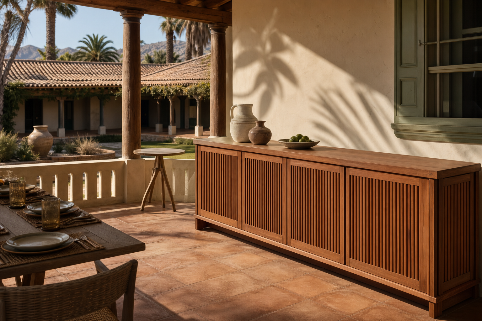Fadior Soleil Balcony Suite with Lantern Rail Service Credenza — lifestyle setting with natural light and residential styling
