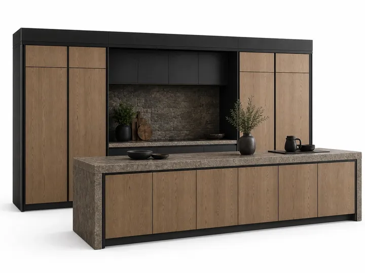 Fadior Terrena Kitchen Suite with Hearthside Service Island — 304 stainless steel kitchen system, front view