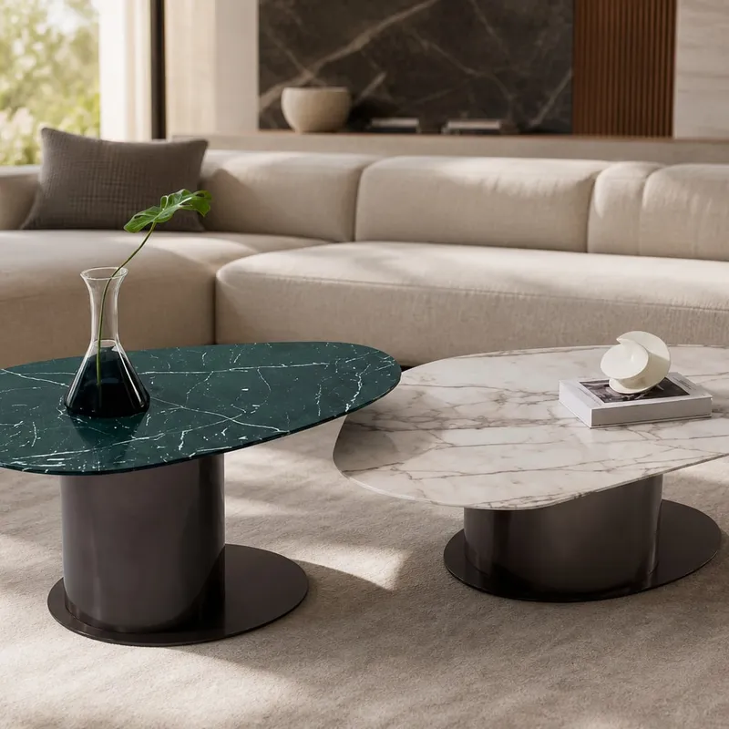 Marble and Steel Coffee Table 840×605×420 mm