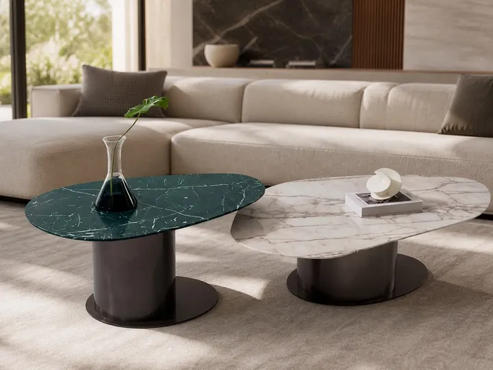 Mesa de centro de mármol y acero 840×605×420 mm