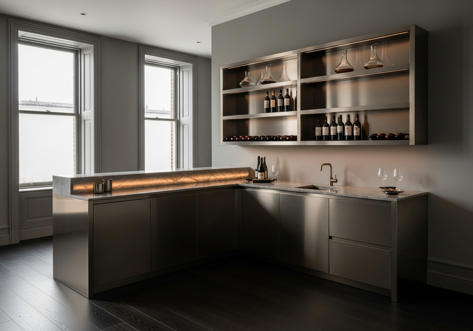 Fadior London Mayfair Penthouse — wine bar and entertainment area