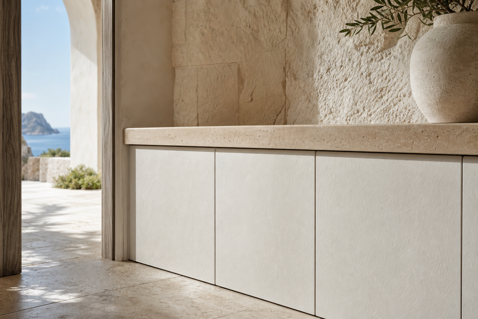 Fadior Ecliptic Entryway Suite with Parcel Ledge Arrival Hutch — close-up of stainless steel finish and hardware detail