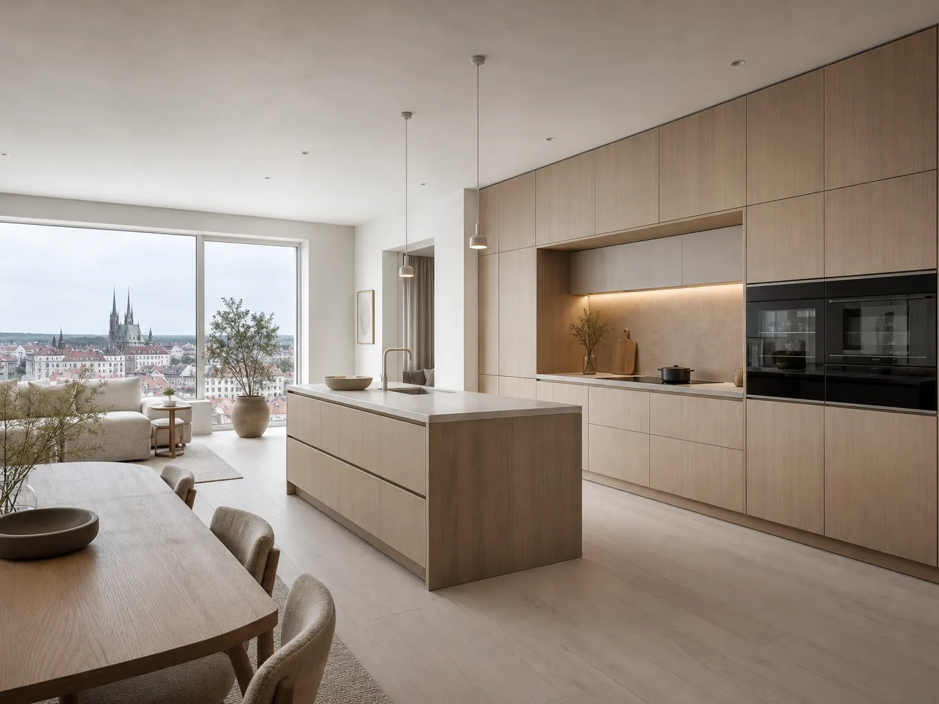 Fadior Brno 110 sqm Kitchen Penthouse - island, cabinet wall, city window, dining table