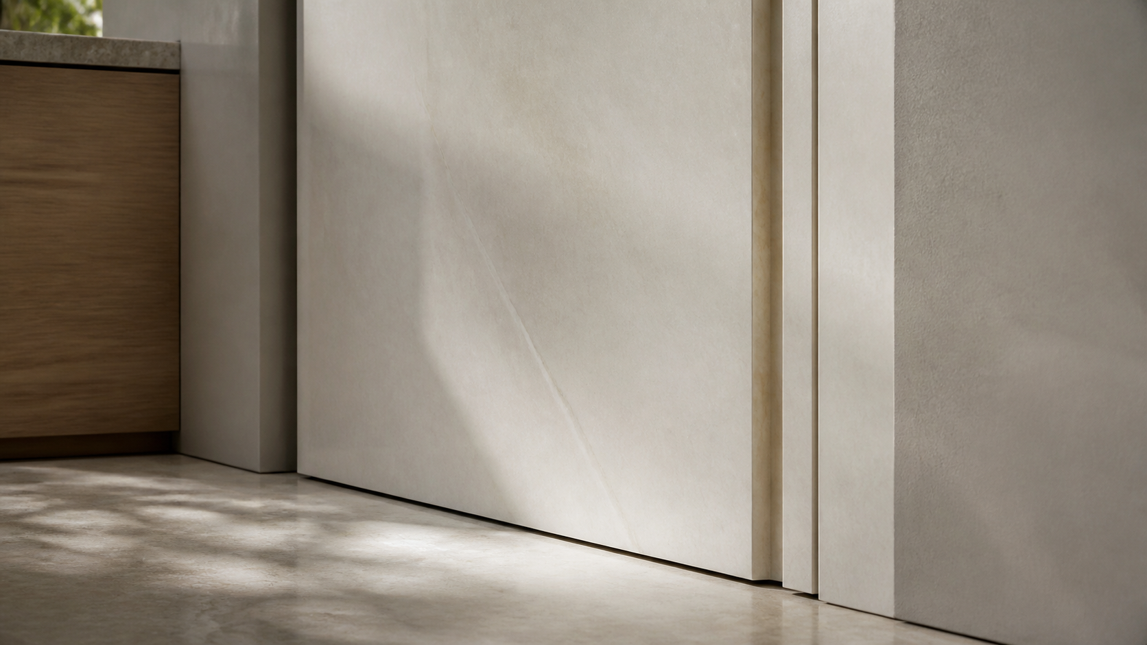 Fadior Alabaster Interior Door Suite with Contour Quietline Door — close-up of stainless steel finish and hardware detail