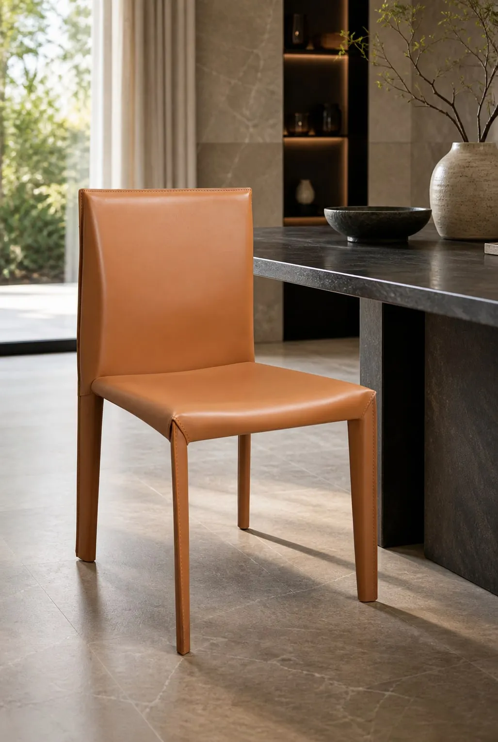 Carbon Steel Saddle Leather Dining Chair