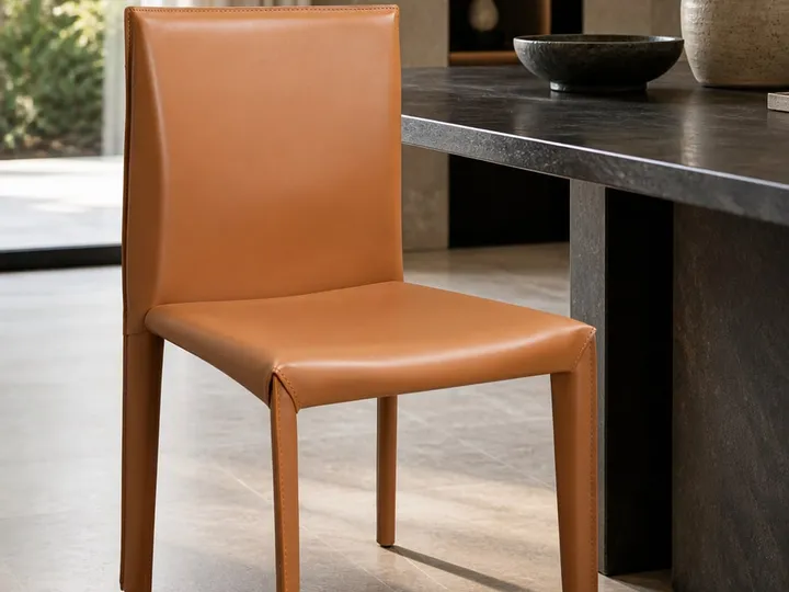 Silla de comedor de acero al carbono y cuero de montura