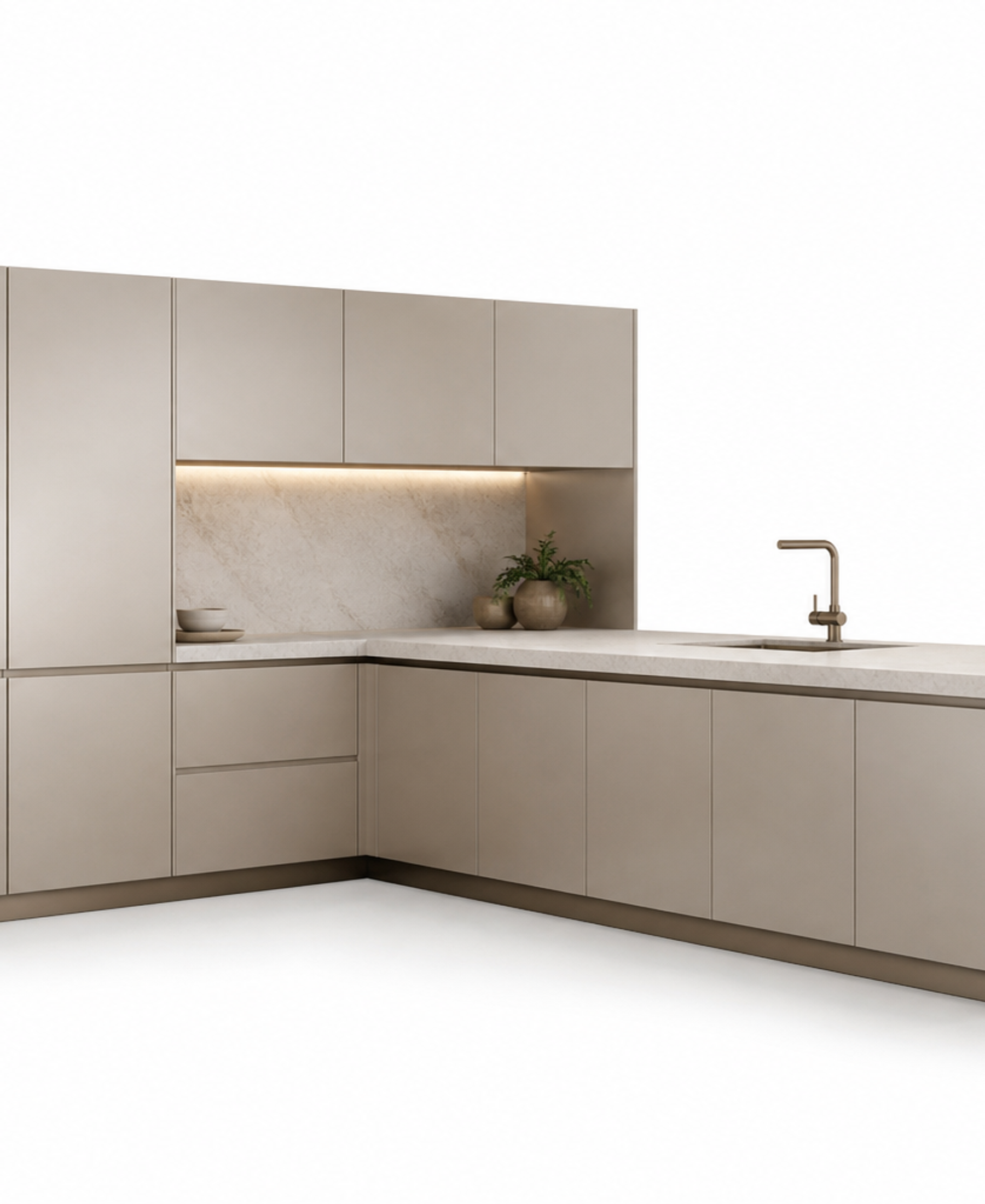 Fadior Continuum Kitchen Suite with Rooftop Champagne Peninsula — 304 stainless steel kitchen system, front view