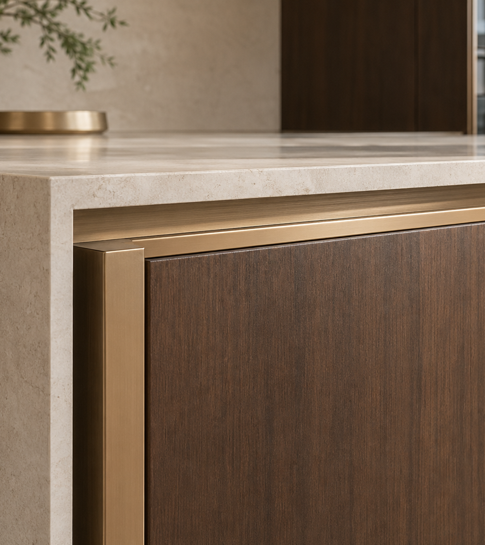 Fadior Continuum Kitchen Suite with Bronze Rift Island Gallery — close-up of stainless steel finish and hardware detail