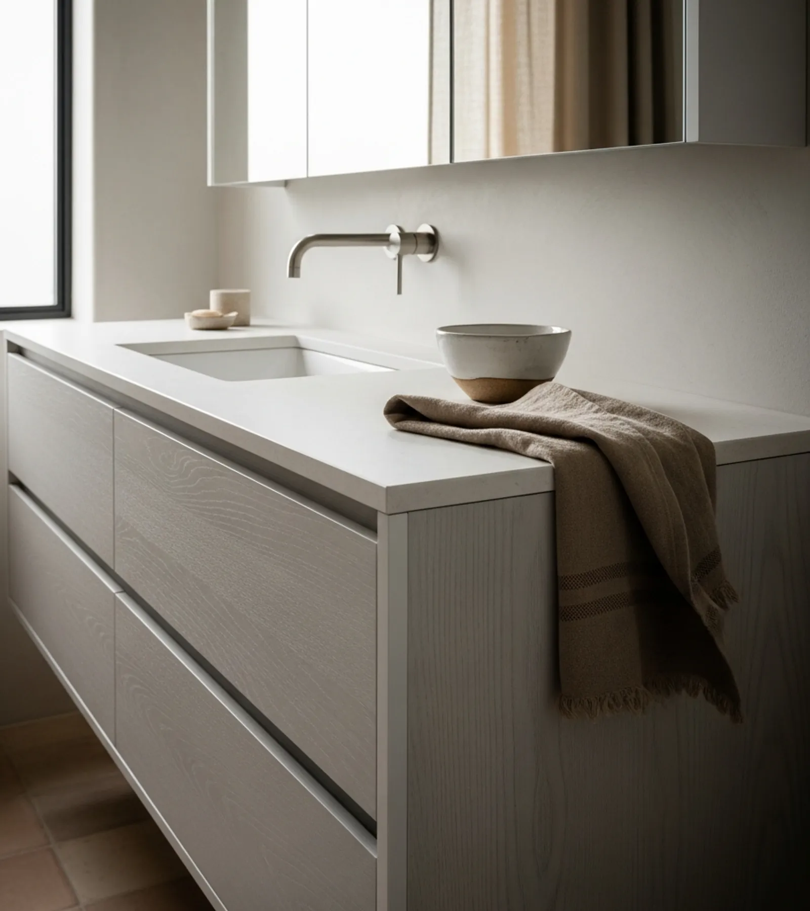Suite de Baño y Tocador Acqua acabado y detalle