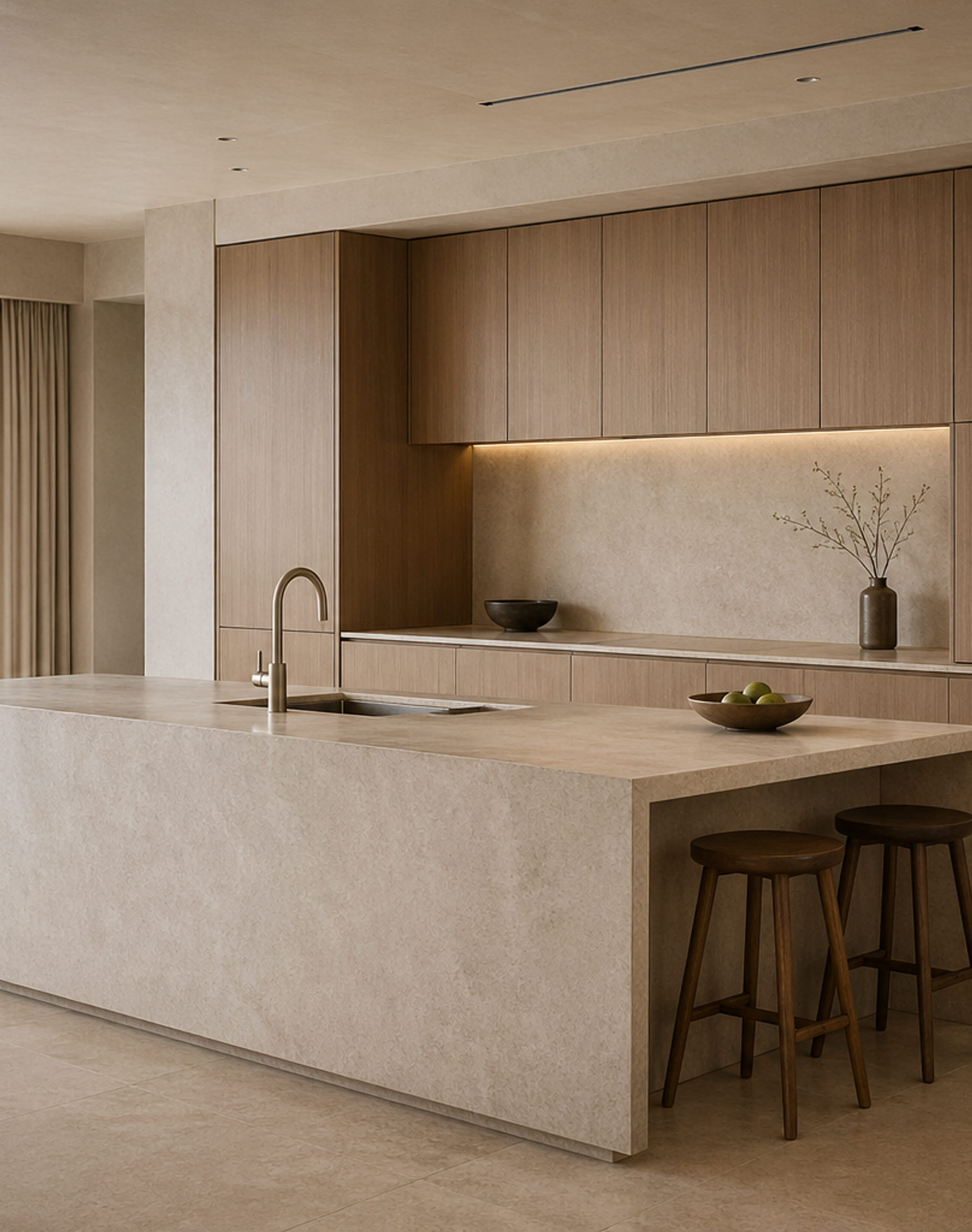 Fadior Riviera Kitchen Suite with Sculpted Tap Island Axis — interior room context showing cabinet integration