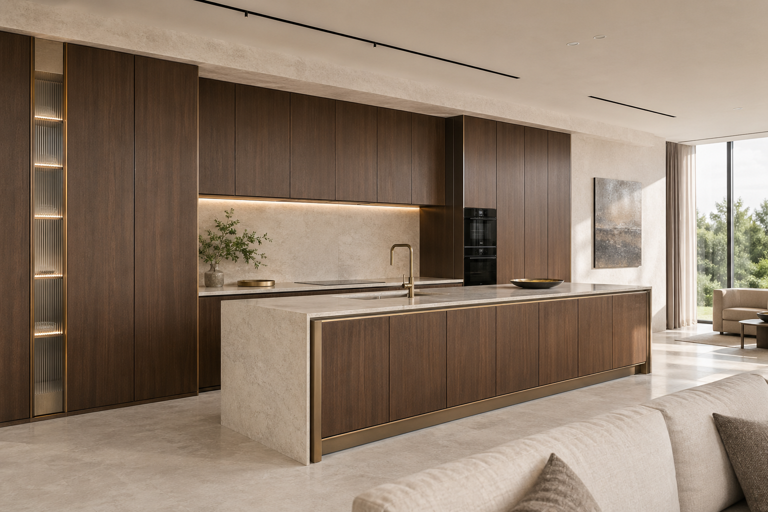 Fadior Continuum Kitchen Suite with Bronze Rift Island Gallery — interior room context showing cabinet integration