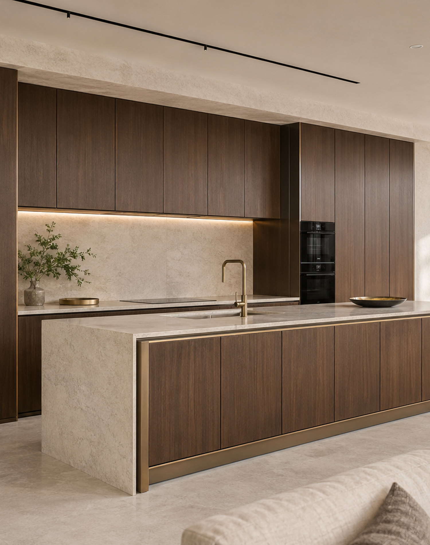 Fadior Continuum Kitchen Suite with Bronze Rift Island Gallery — interior room context showing cabinet integration