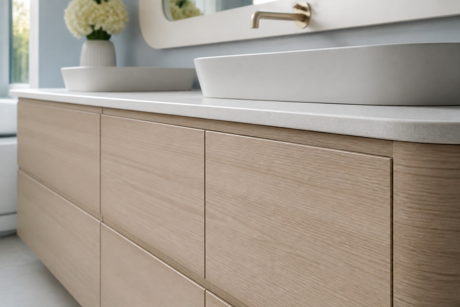 Doble lavabo Brushed Reveal de Nacre acabado y detalle