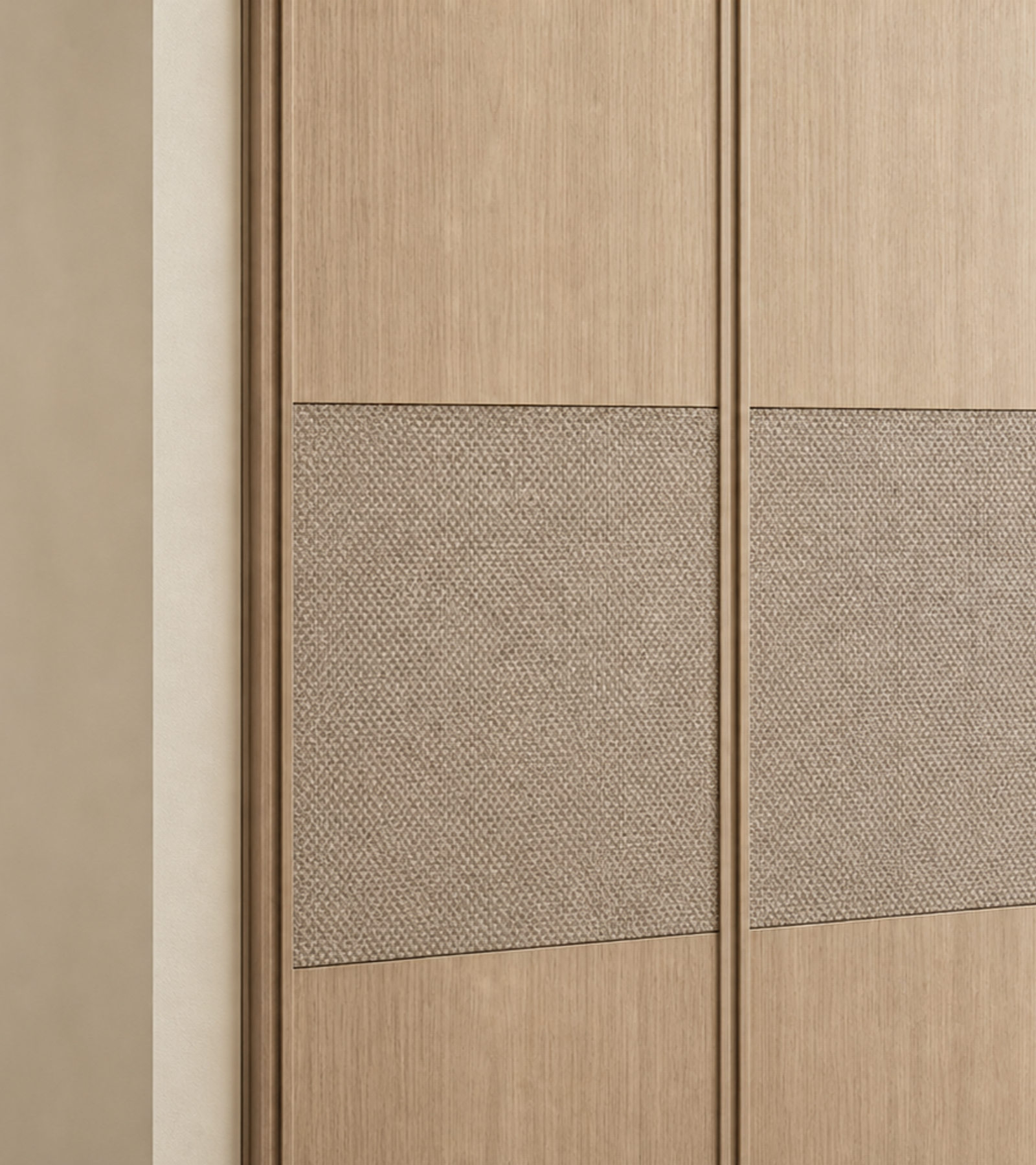 Fadior Onyx Wardrobe Suite with Misty Blue Dressing Alcove — close-up of stainless steel finish and hardware detail