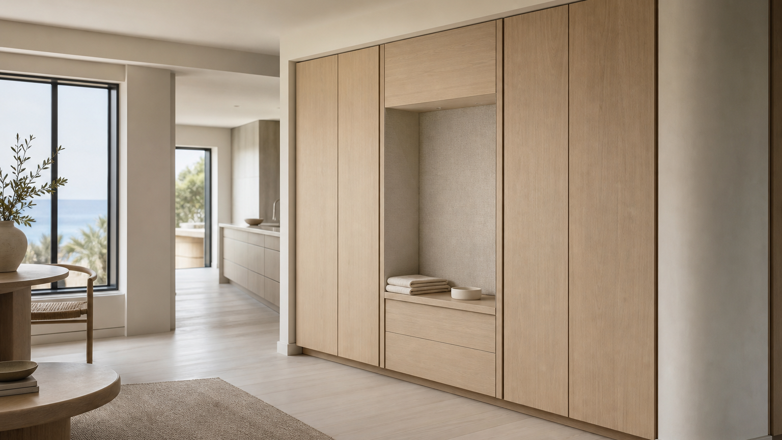 Fadior Radiance Wardrobe Suite with Appliance Buffer Dressing Wall — lifestyle setting with natural light and residential