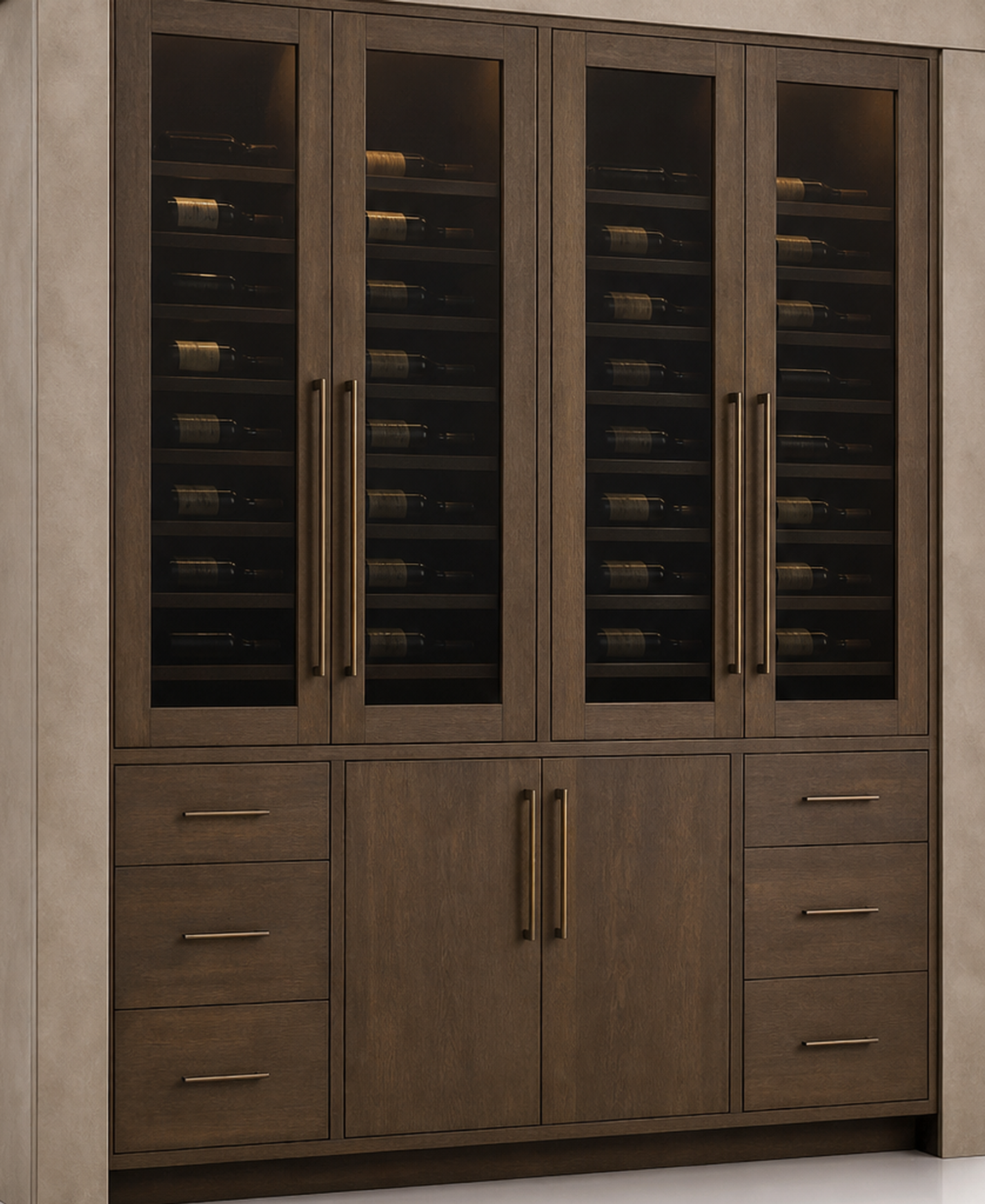 Fadior Grotto Wine Cabinet Suite with Cove Decanter Pantry — 304 stainless steel wine cabinet system, front view