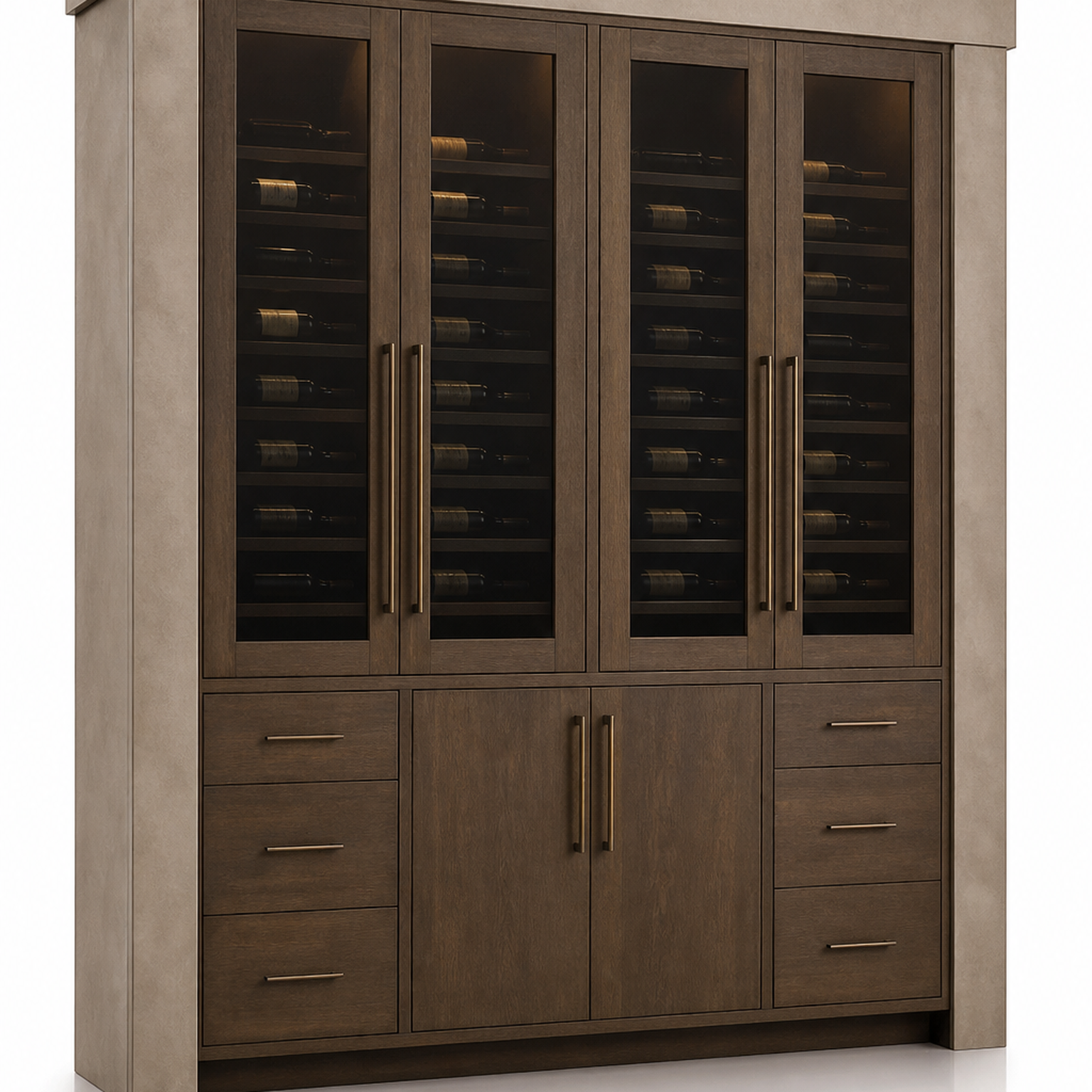 Fadior Grotto Wine Cabinet Suite with Cove Decanter Pantry — 304 stainless steel wine cabinet system, front view