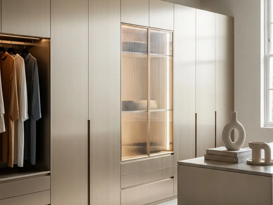 Fadior Brera Wardrobe Suite - custom 304 stainless steel wardrobe or walk-in closet with lighting, hanging, drawer storage, and residential finishes