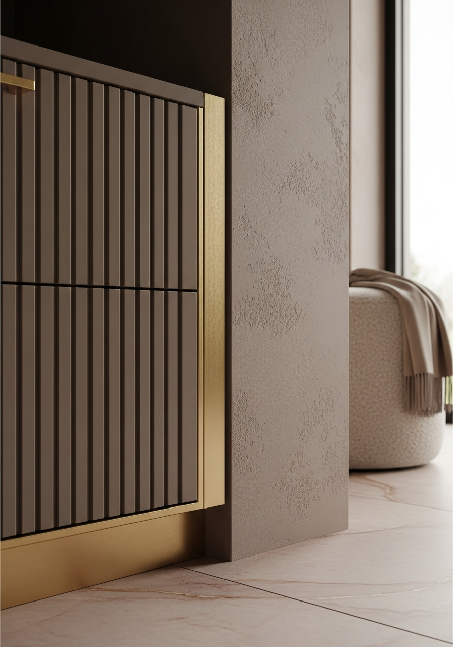 Fadior Archetype Entryway Cabinet — close-up of stainless steel finish and hardware detail