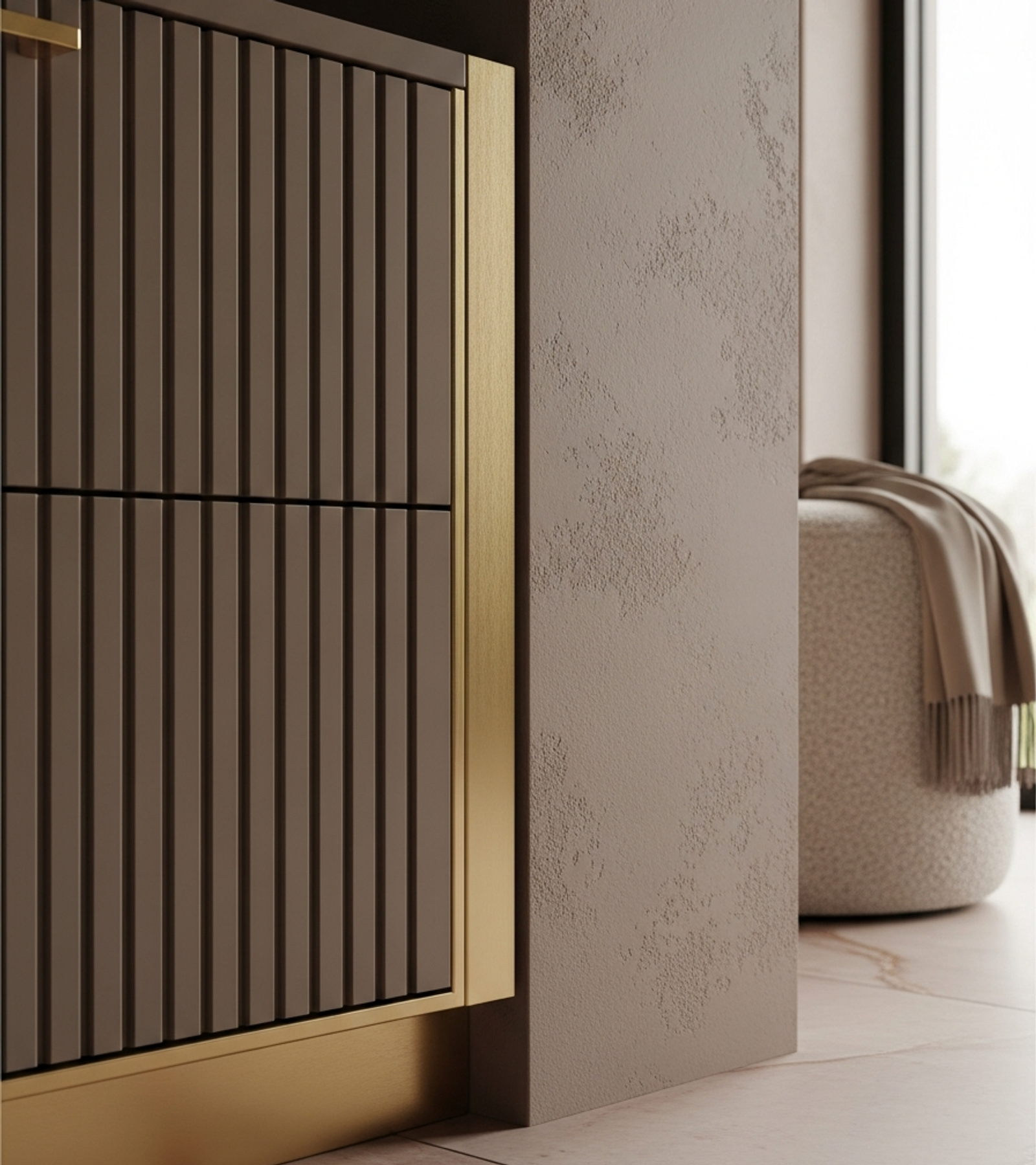 Fadior Archetype Entryway Cabinet — close-up of stainless steel finish and hardware detail