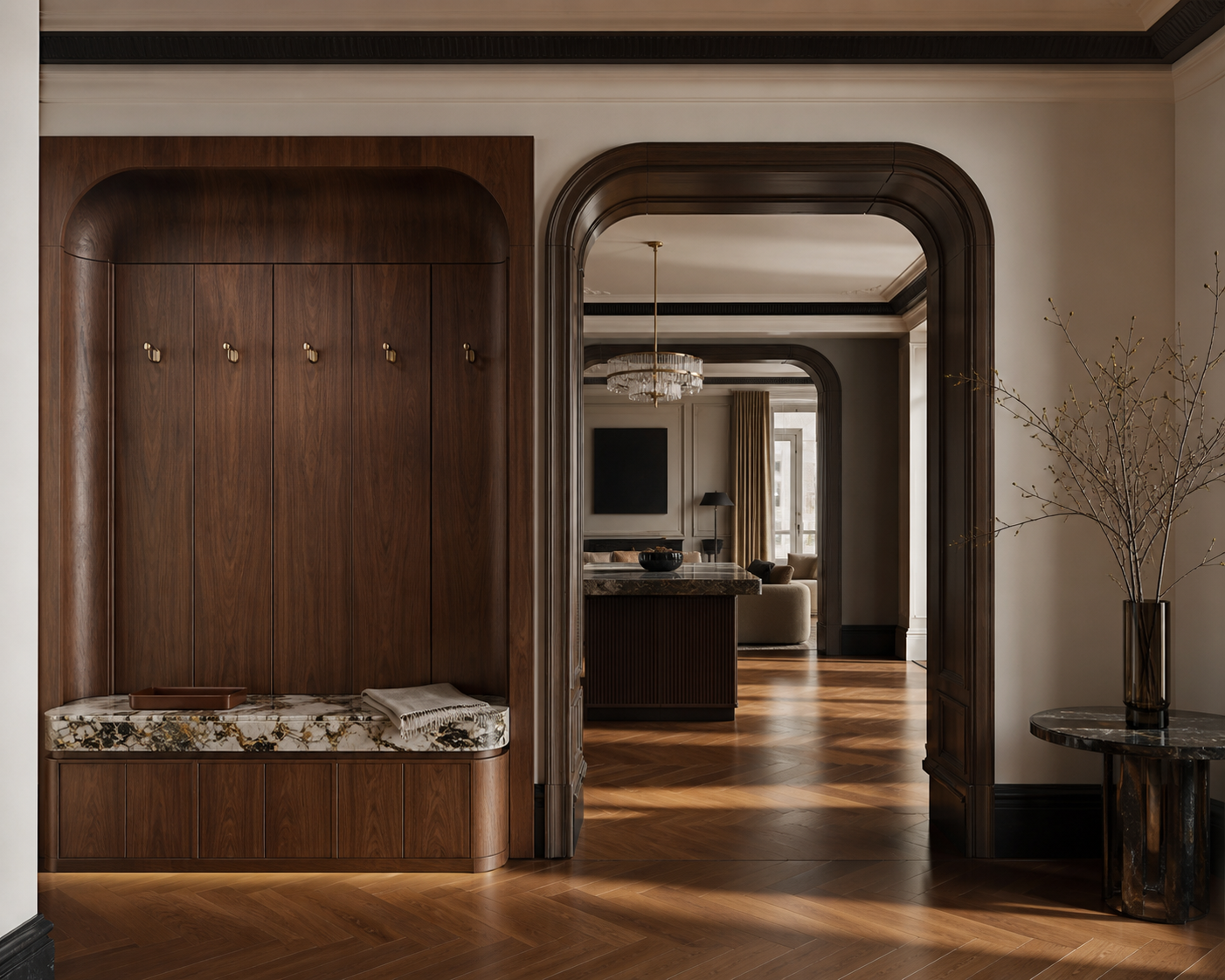 Fadior Ecliptic Entryway Suite with Sculpted Threshold Arc — lifestyle setting with natural light and residential styling