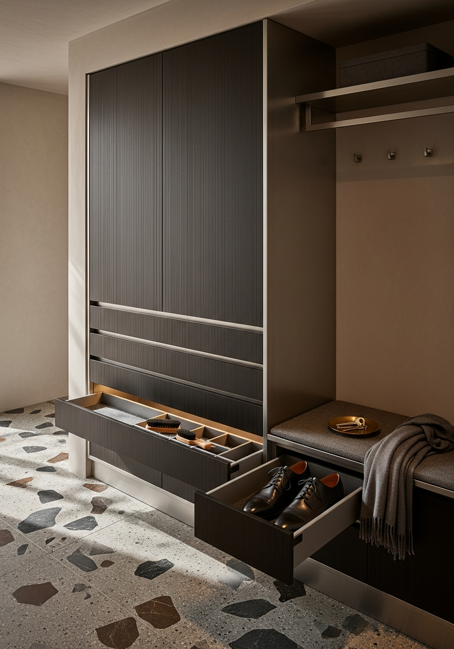 Fadior Archetype Entryway Suite — interior room context showing cabinet integration