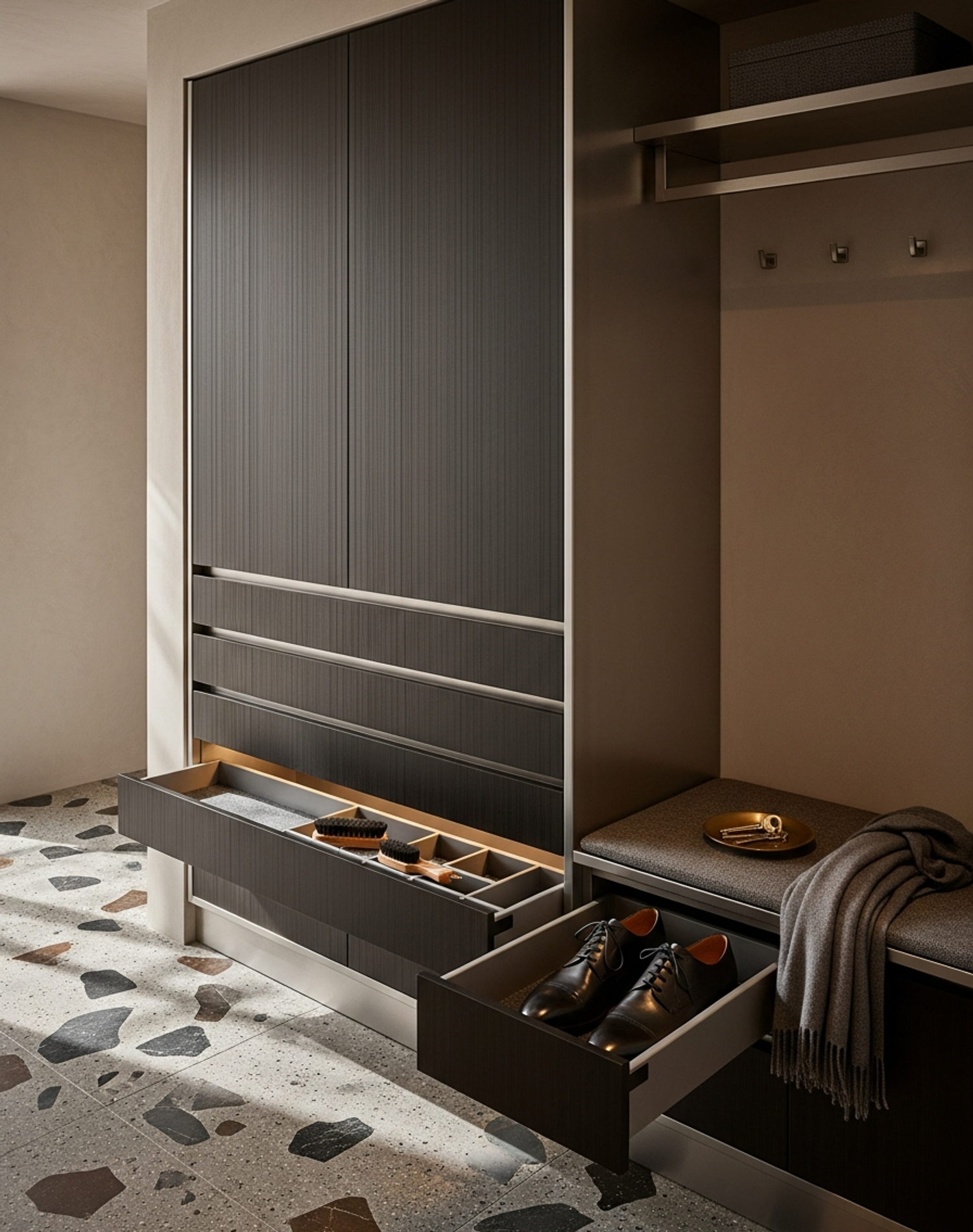 Fadior Archetype Entryway Suite — interior room context showing cabinet integration