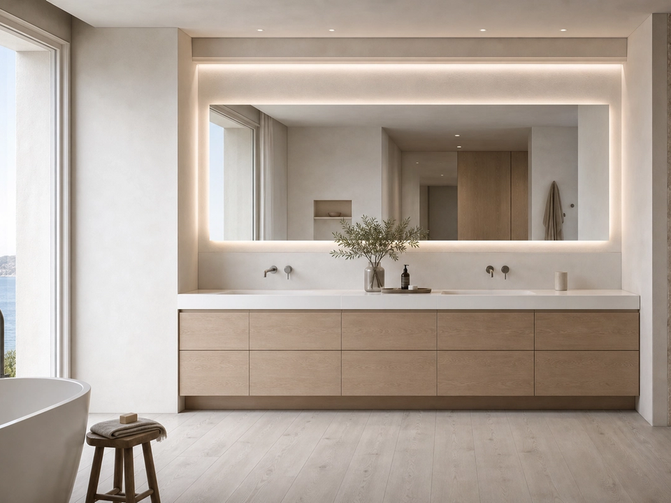 Fadior Ethereal Connected Spa Vanity Wall — 304 stainless steel bath and vanity system, front view