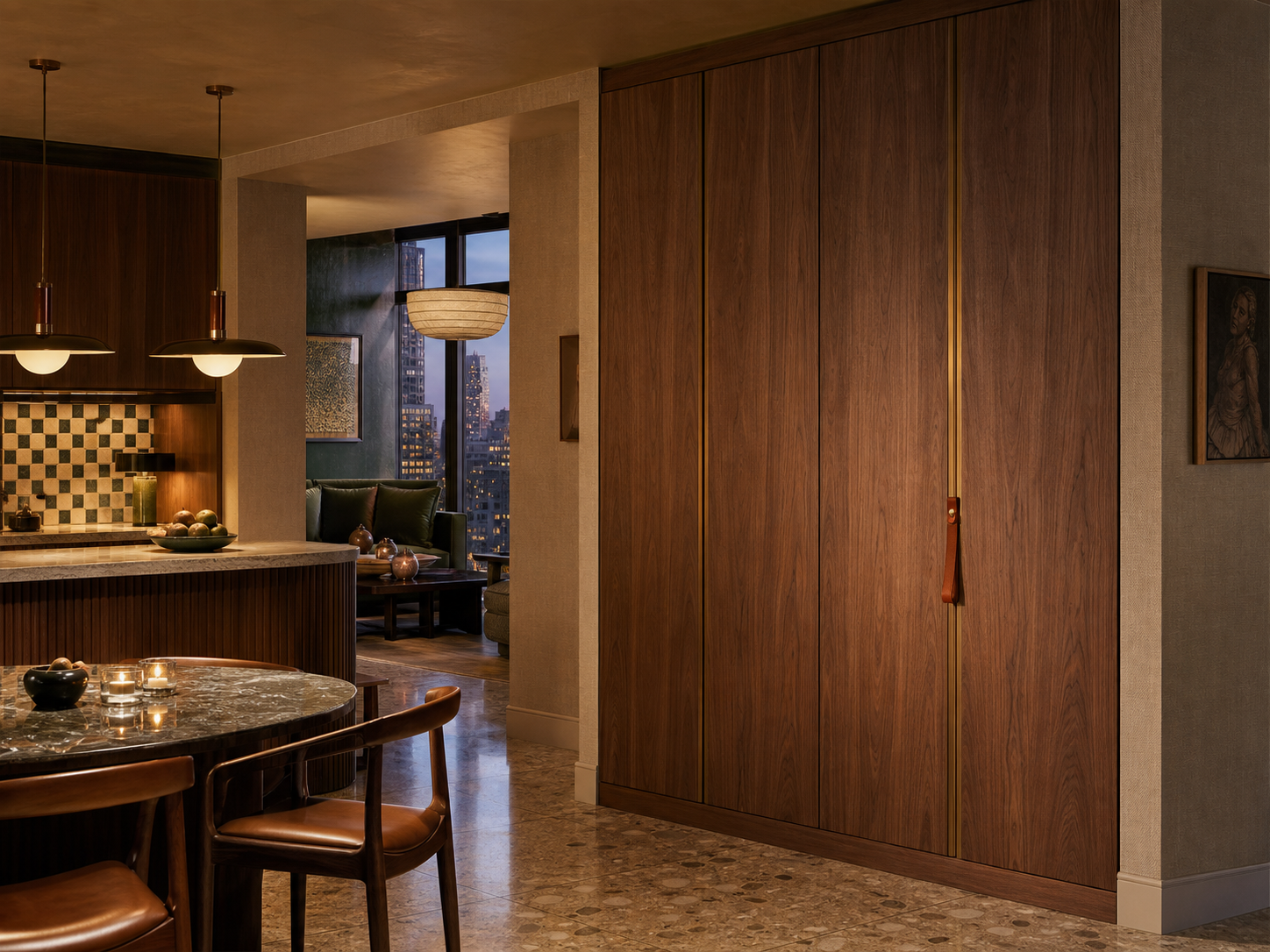 Fadior Resonance Wardrobe Suite with Burl Walnut Valet Bay — interior room context showing cabinet integration