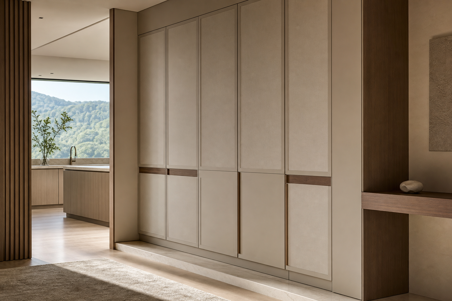 Fadior Lumiere Wardrobe Suite with Cafe Finish Valet Datum — interior room context showing cabinet integration