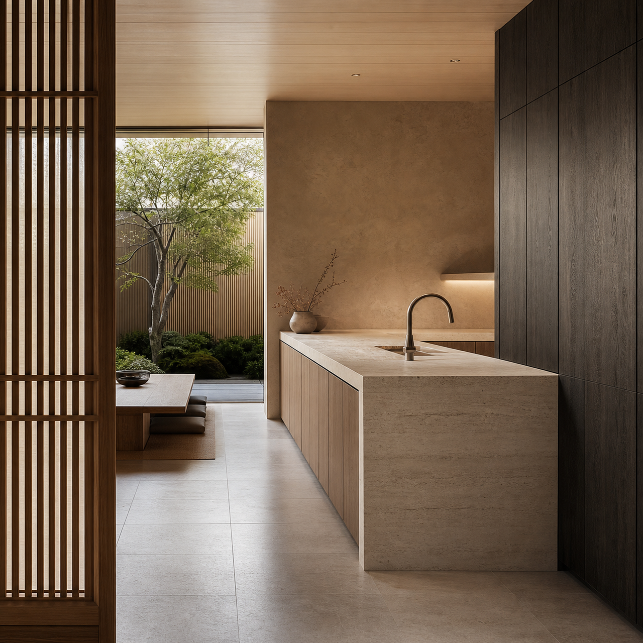 Fadior Silkstone Kitchen Suite with Tapered Faucet Peninsula — interior room context showing cabinet integration