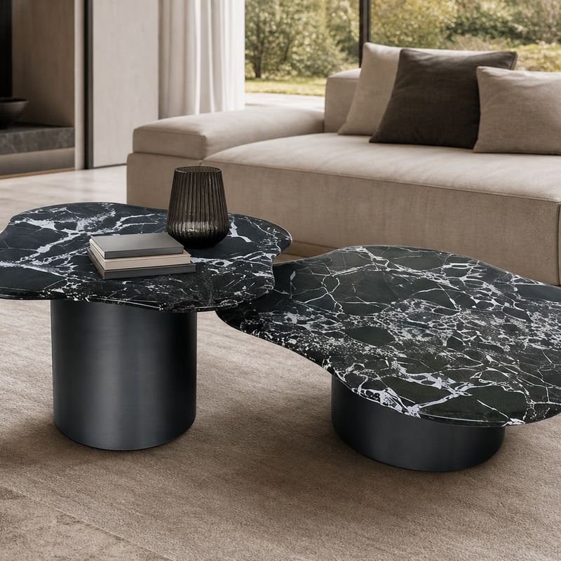 Stone-Top Coffee Table (Brushed stainless steel) styled in a FADIOR HOME interior setting