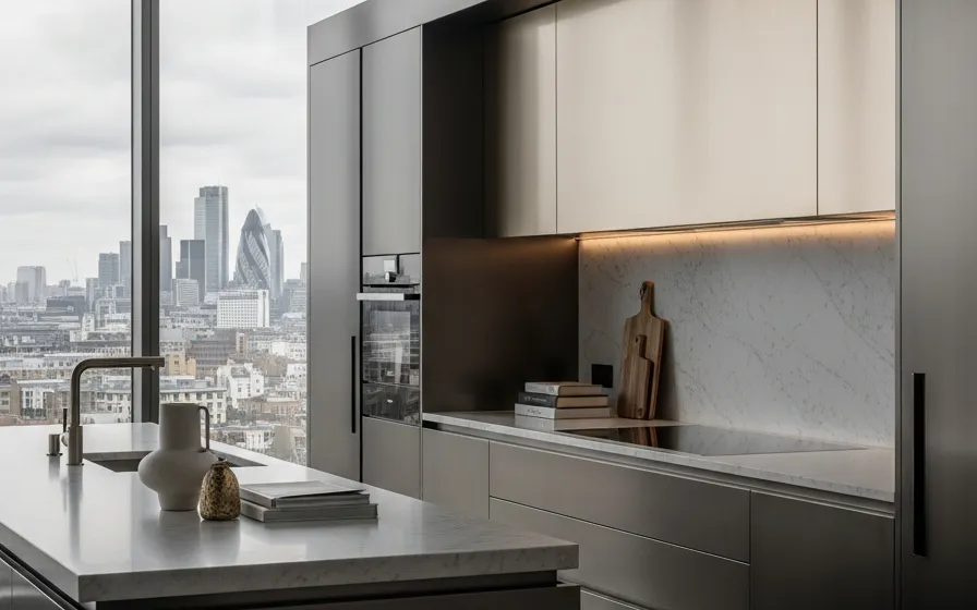 Ático Mayfair de Londres — proyecto Fadior con mobiliario en acero inoxidable 304