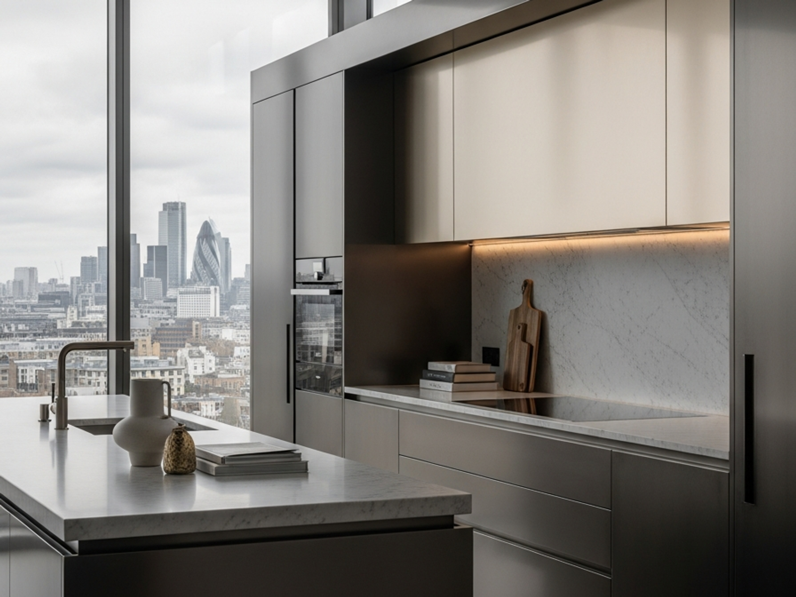 Fadior London Mayfair Penthouse — 304 stainless steel kitchen system, architectural view