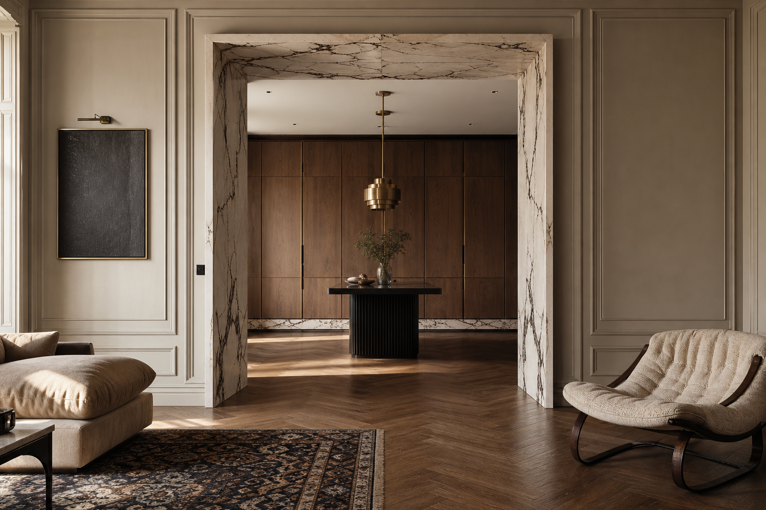 Fadior Onyx Wardrobe Suite with Quartz Vein Dressing Portal — interior room context showing cabinet integration