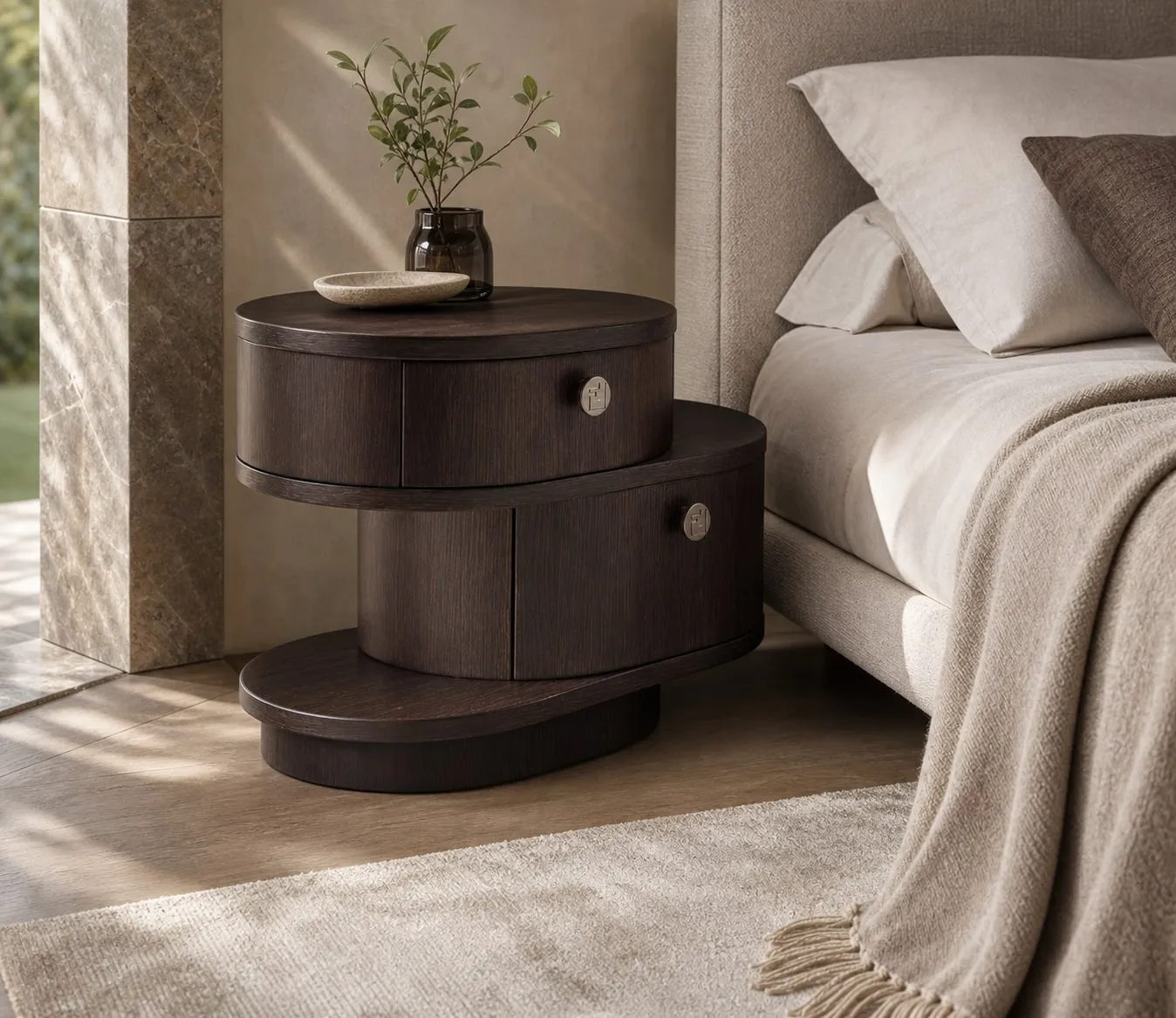 Stepped Two-Tier Oval Nightstand
