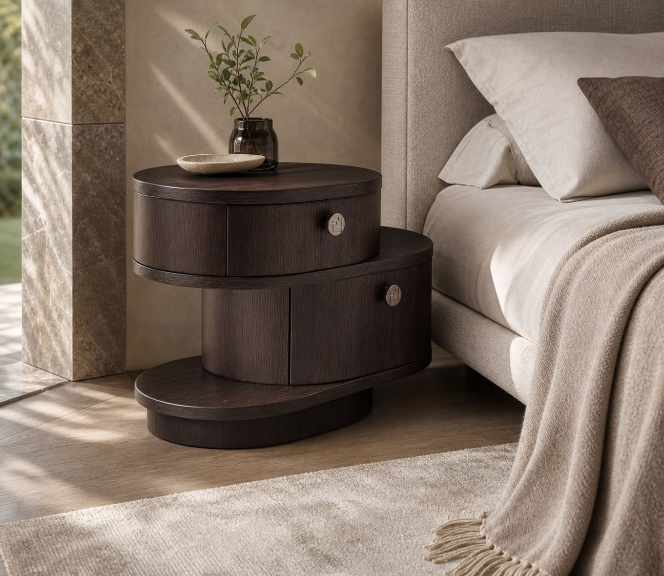 Nightstand (NS-012) styled in a FADIOR HOME interior setting