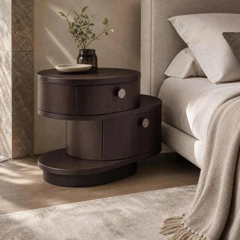 Stepped Two-Tier Oval Nightstand