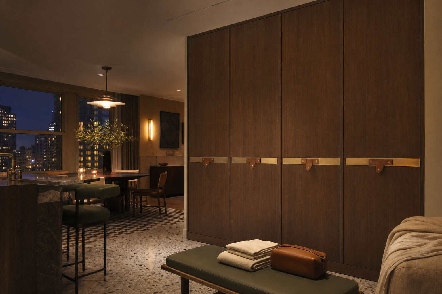 Fadior Eclipse Wardrobe Suite with Jury-Caliber Packing Portal — lifestyle setting with natural light and residential styling