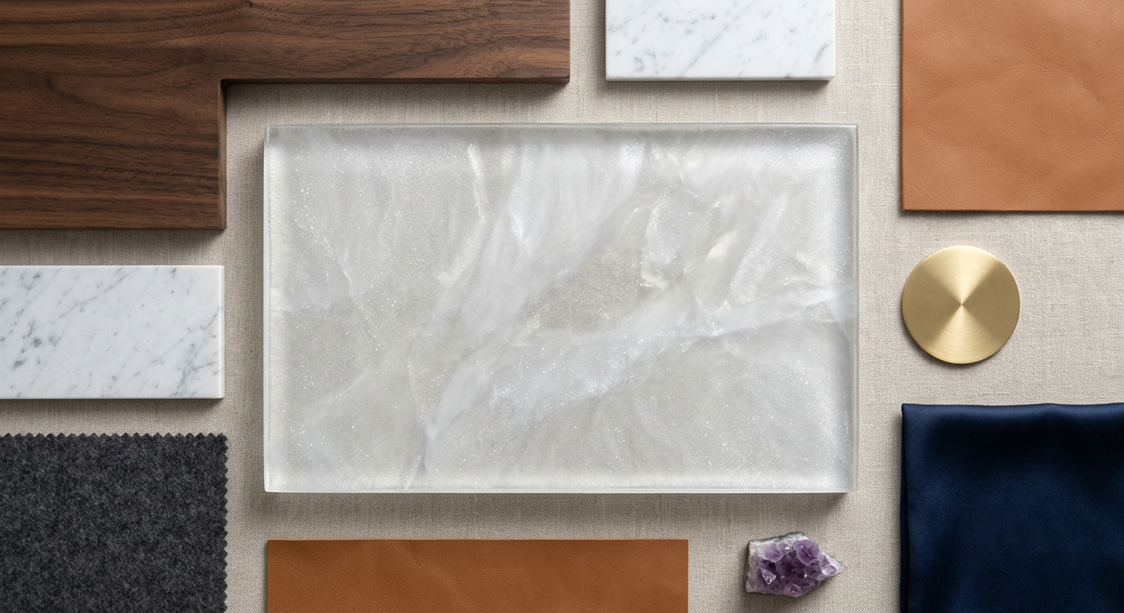 Microparticle Crystal Resin Technology (微粒子晶脂技术) material palette with complementary finishes