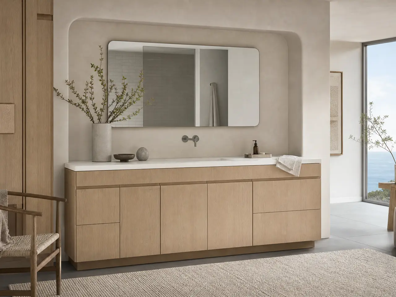 Fadior Voyage Bath Bathroom Suite with Clarity Basin Vanity - waterproof 304 stainless steel bath vanity with mirror storage, moisture-resistant finishes, and grooming storage