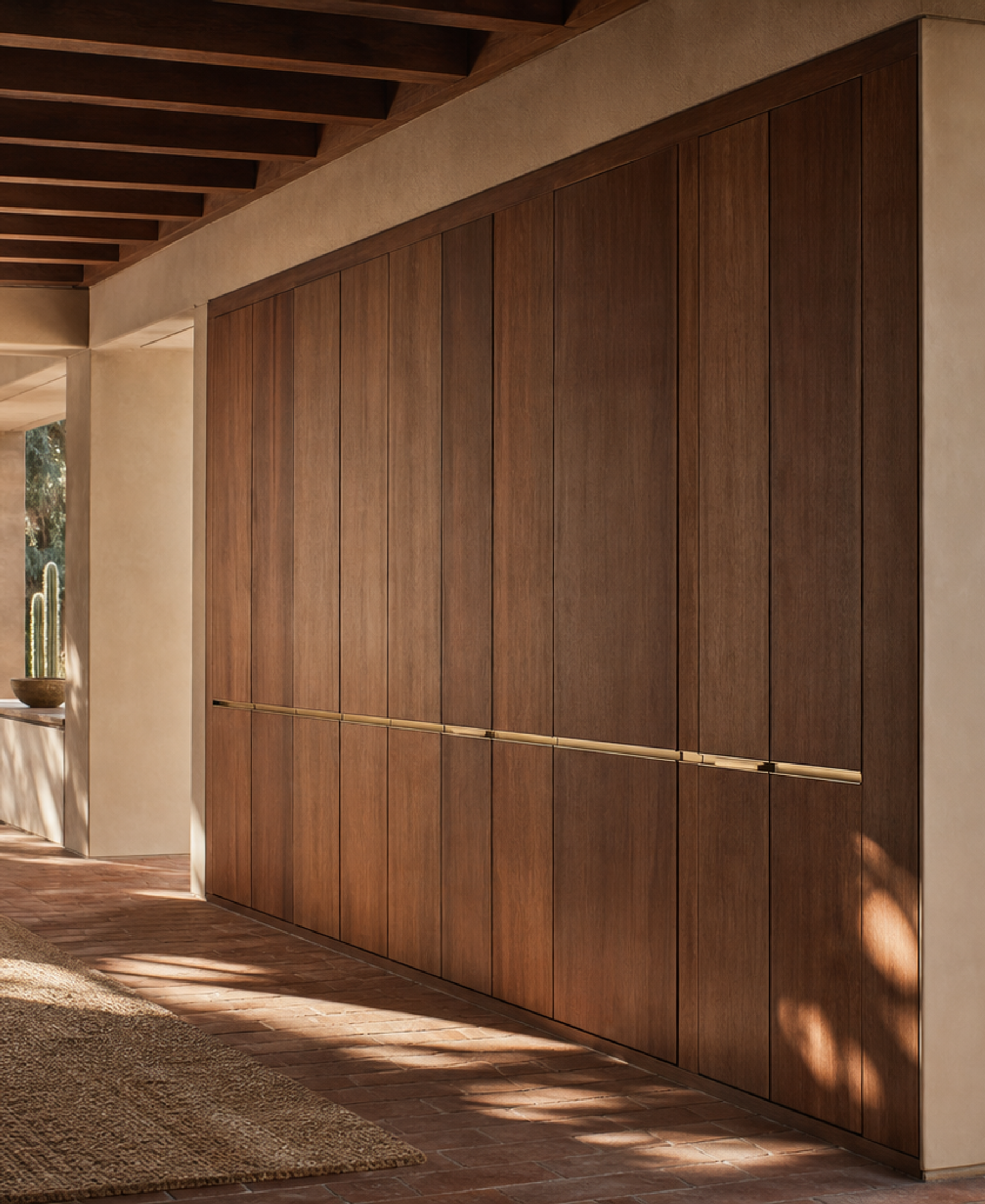 Fadior Elementum Wardrobe Suite with Courtyard Panel Dressing Portal — 304 stainless steel wardrobe system, front view
