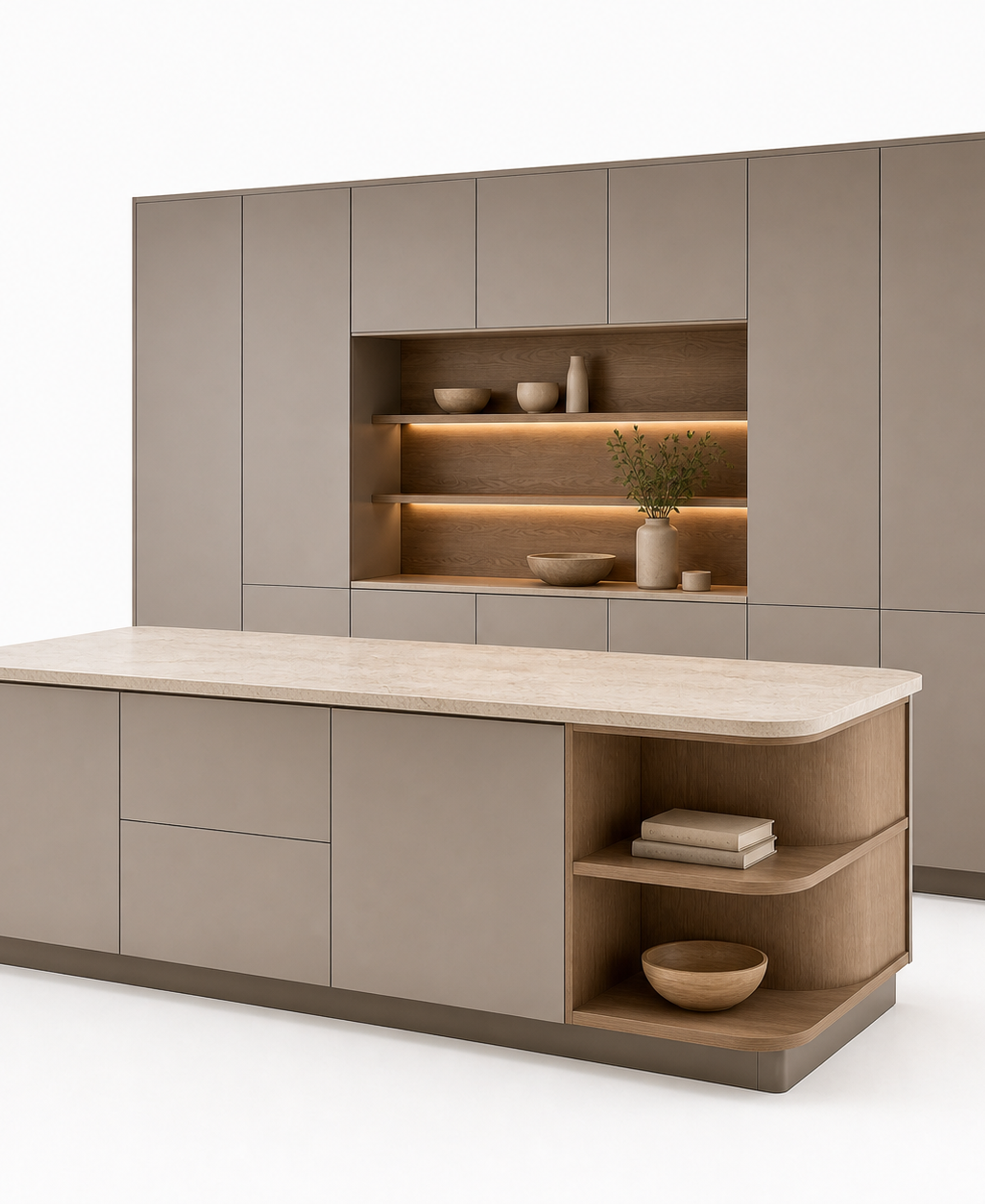 Fadior Silkstone Kitchen Suite with Spectral Prep Peninsula — 304 stainless steel kitchen system, front view