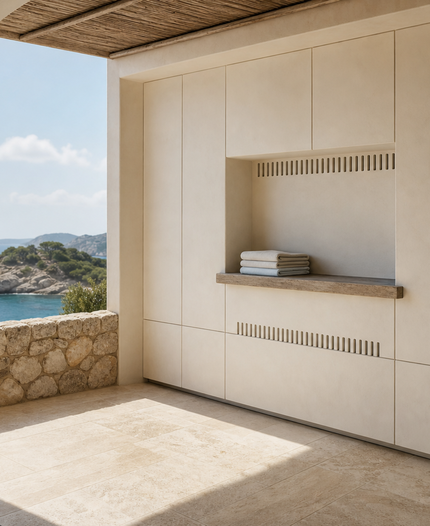Fadior Aurora Balcony Suite with Monsoon Towel Drying Niche — 304 stainless steel balcony system, front view